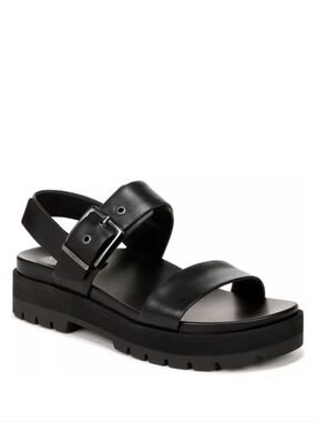 Vionic Torrance Platform Lug Sandals Black Leather Size 9